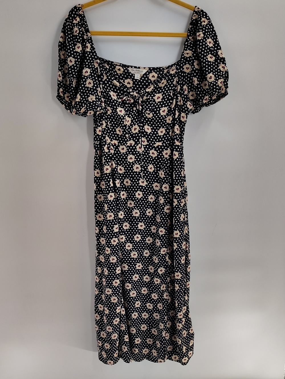Miss Selfridge Dress Size 10 Black Cream Floral Double Split Front Midaxi